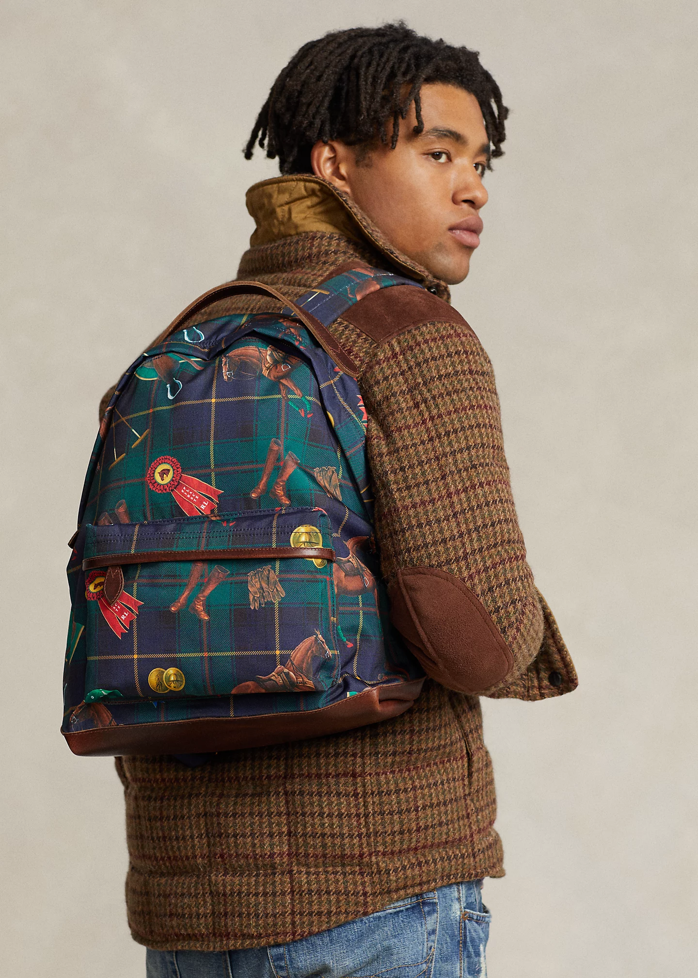 stylish handbagsEquestrian-Plaid Canvas Backpack-,$18.69-4