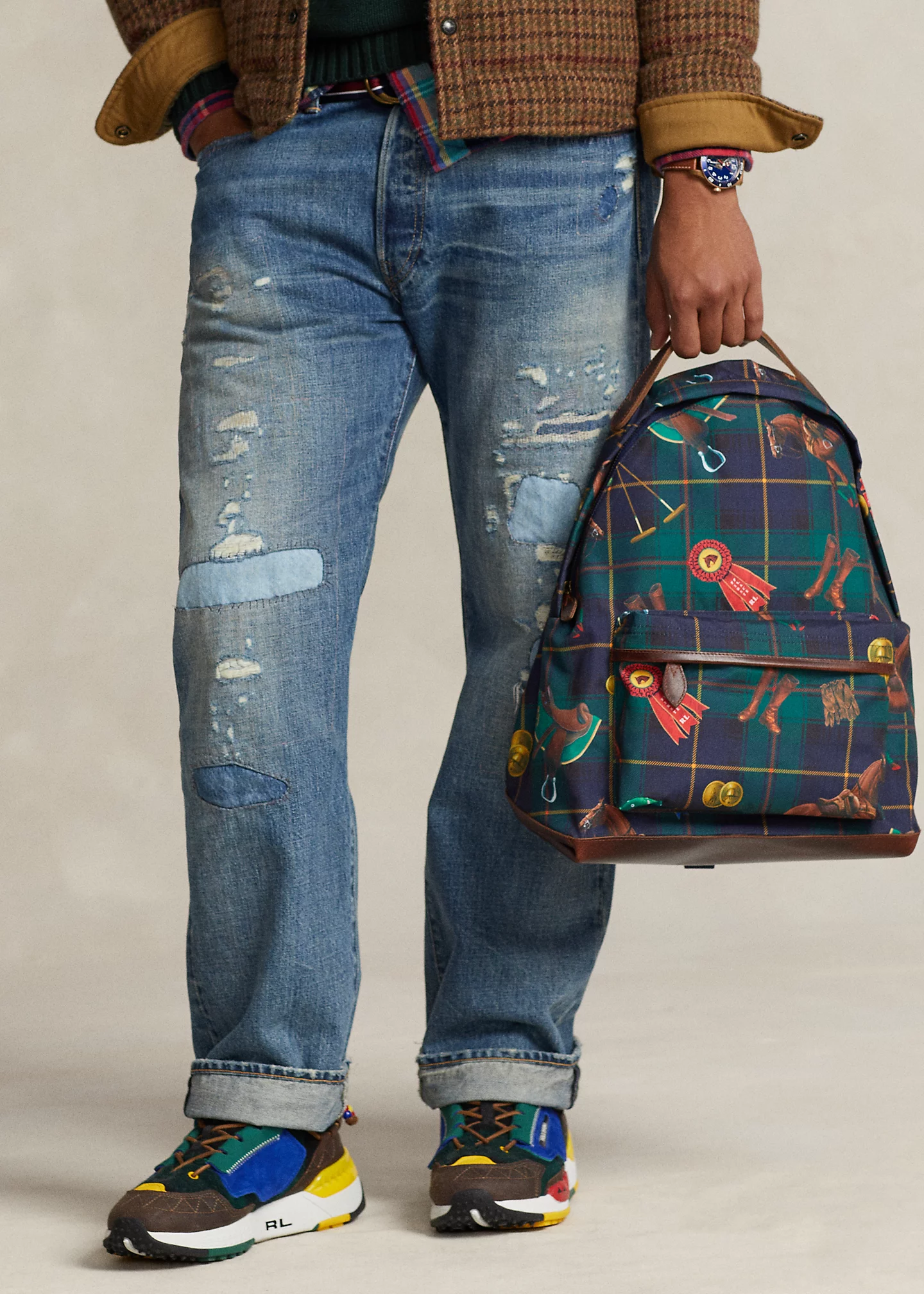 stylish handbagsEquestrian-Plaid Canvas Backpack-,$18.69-5